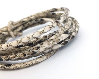 3mm Snake Skin Imitation PU Leather, Round Leather Cord, Faux Leather Cord, Necklace Bracelet Cord, Wholesale Cord, Brown Beige