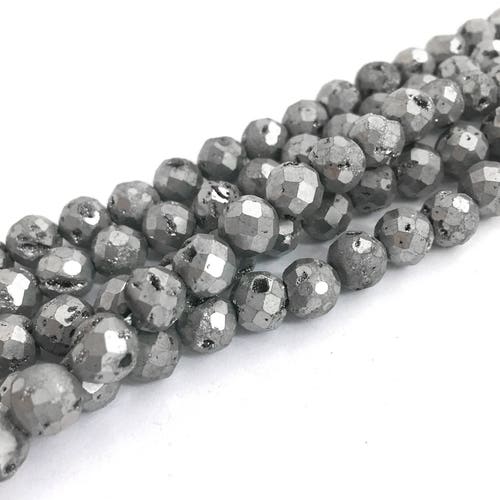 Perline di agata argentata druzy da 8 mm, perline rotonde sfaccettate di pietre preziose sciolte, perline di pietra naturale, perline semipreziose, perline per la creazione di gioielli, 10 pezzi, 1-2/4