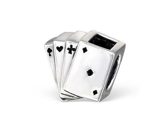 Silver Tone Playing Cards 3d Charms X5