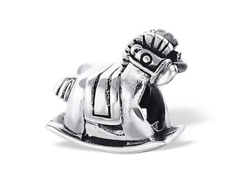 Silver Rocking Horse Heart Charm Bead, fits Pandora Bracelets