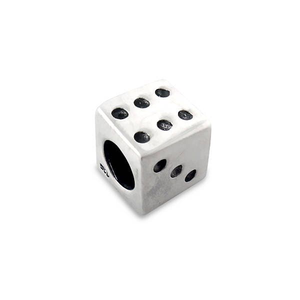 Silver Dice Charm Bead, fits Pandora Bracelets