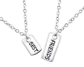 Silver Best Friends Necklace Set, Two Pendants w/Chains