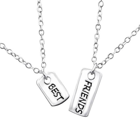 Silver Best Friends Necklace Set, Two Pendants W/chains