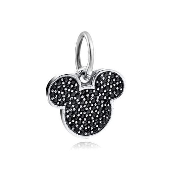 Black Mickey Charm Dangle, fits Pandora Bracelets or Any Necklace