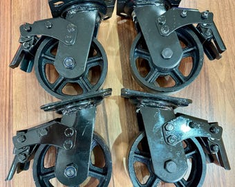 4 enormi ruote industriali in ferro da 6" con freno, stile steampunk moderno per carrello, con cuscinetto a sfera.
