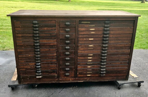 Antique Oak 48 Drawer Hamilton Printers Cabinet 1920s. File Etsy image 0 - Antique Oak 48 Drawer Hamilton Printers Cabinet 1920s. File Etsy