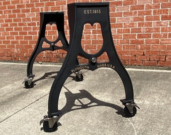 Cast Iron Counter height 33” trestle legs on casters. Industrial Embossed. DIY. Live edge, reclaimed,  wood, granite, concrete tops