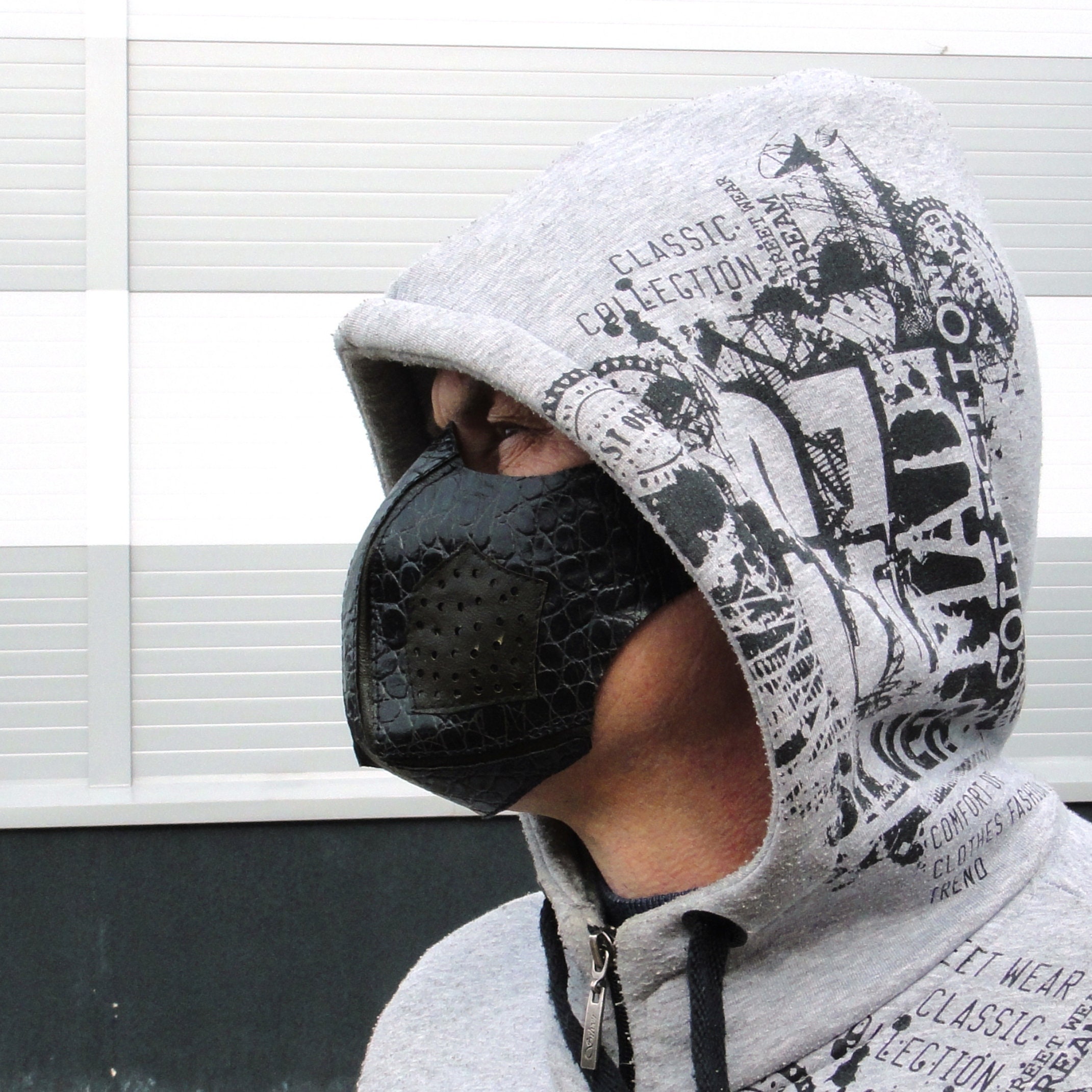 Mouth mask Black leather mask with filter pocket Half face | Etsy