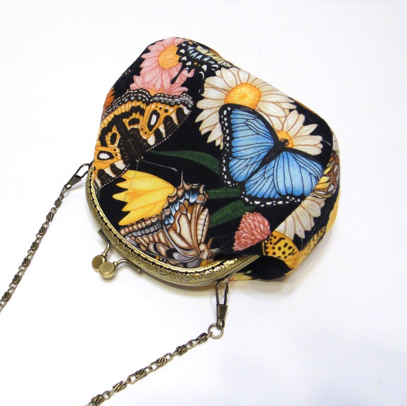 Kiss clasp purse Monarch butterfly bag Black cotton fabric Etsy