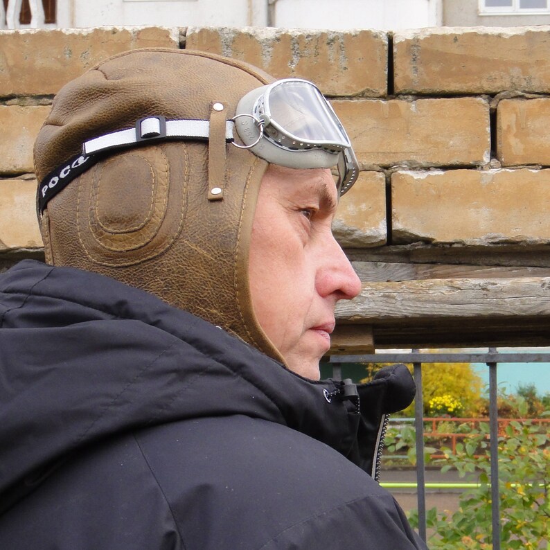 Leather aviator hat with goggles Pilot helmet Mens hat Etsy