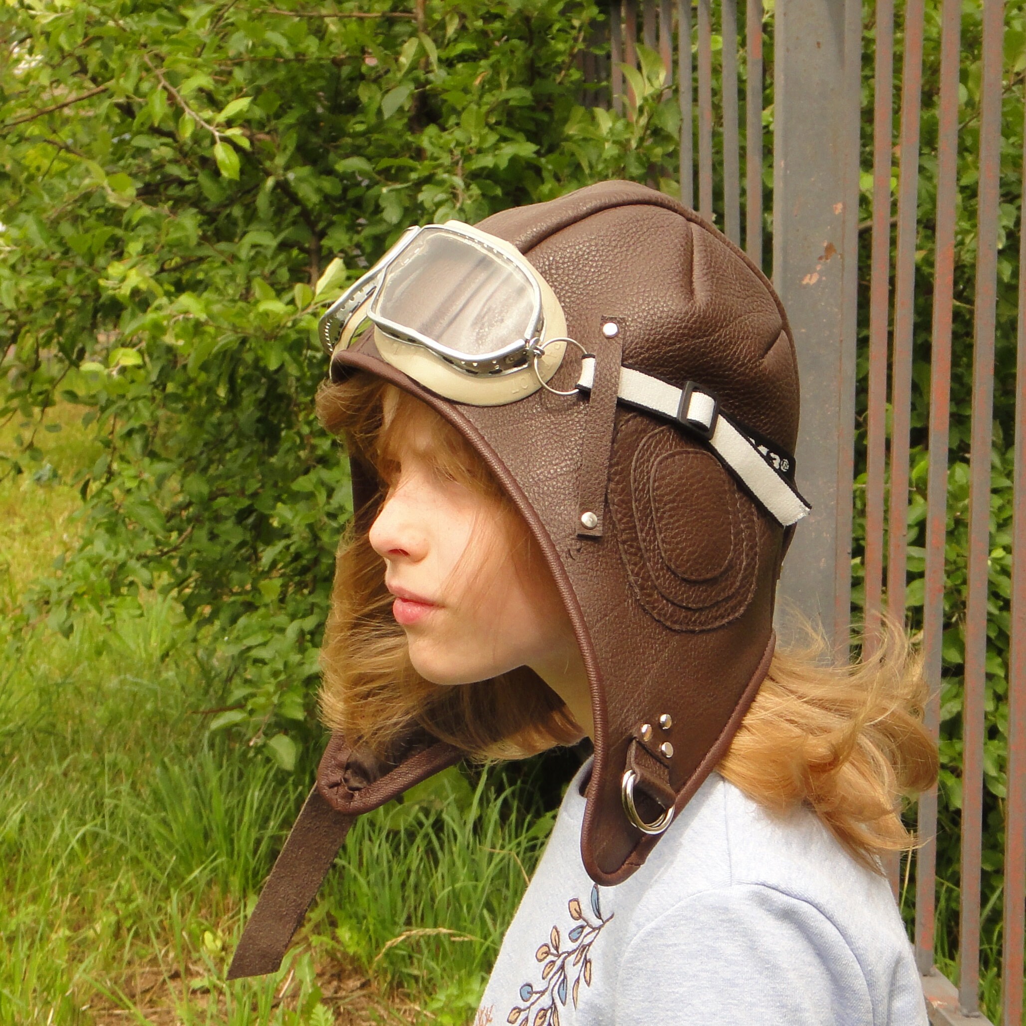 Pilot helmet Aviator Hat & goggles in natural leather Autumn Etsy