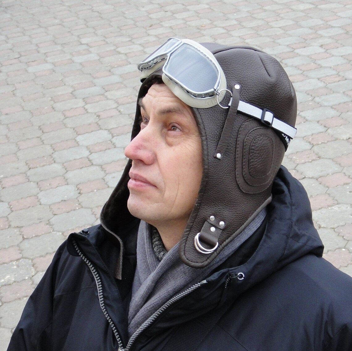 Leather pilot helmet and goggles in vintage style Large size Etsy