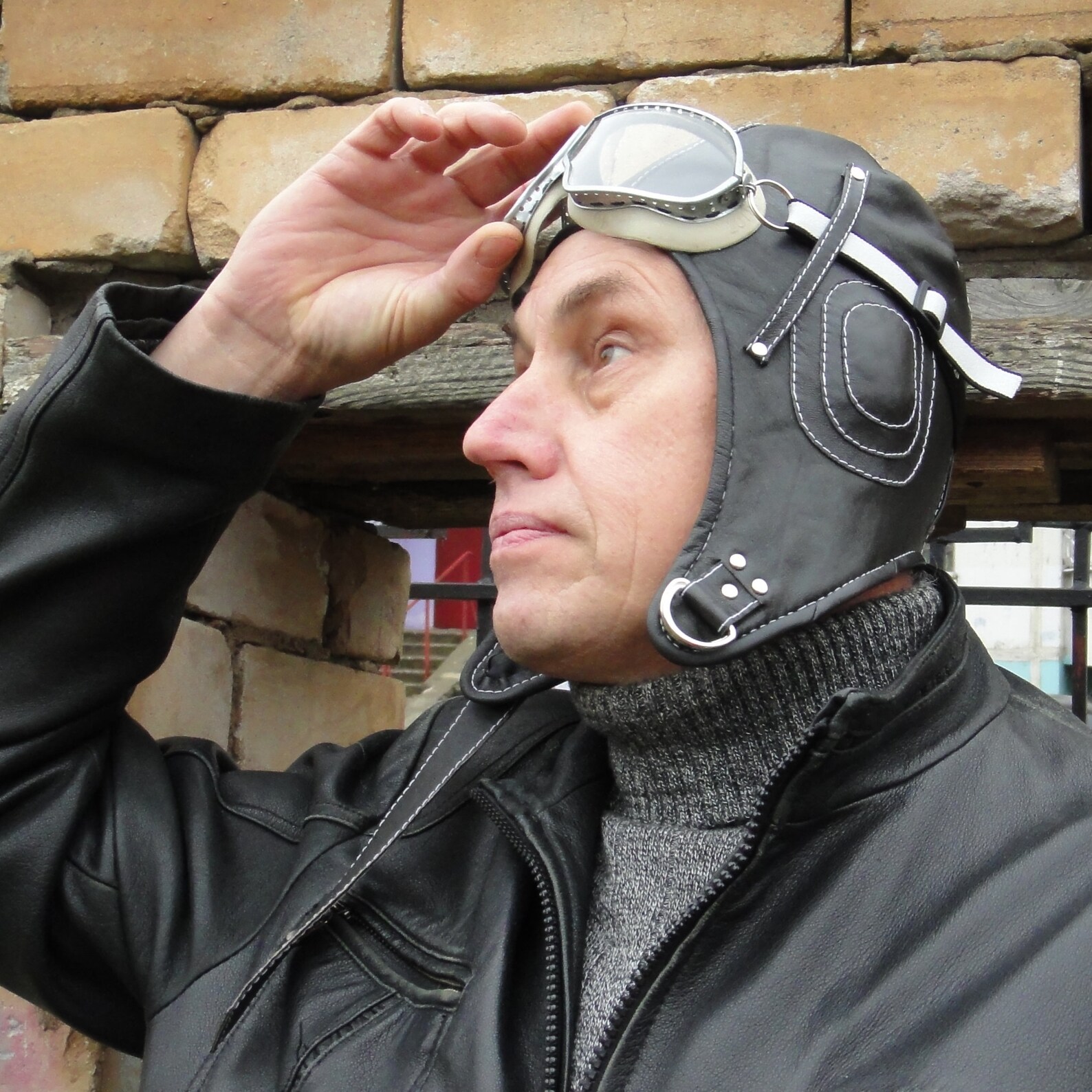 Leather aviator hat and goggles Motorcycle helmet Large size Etsy