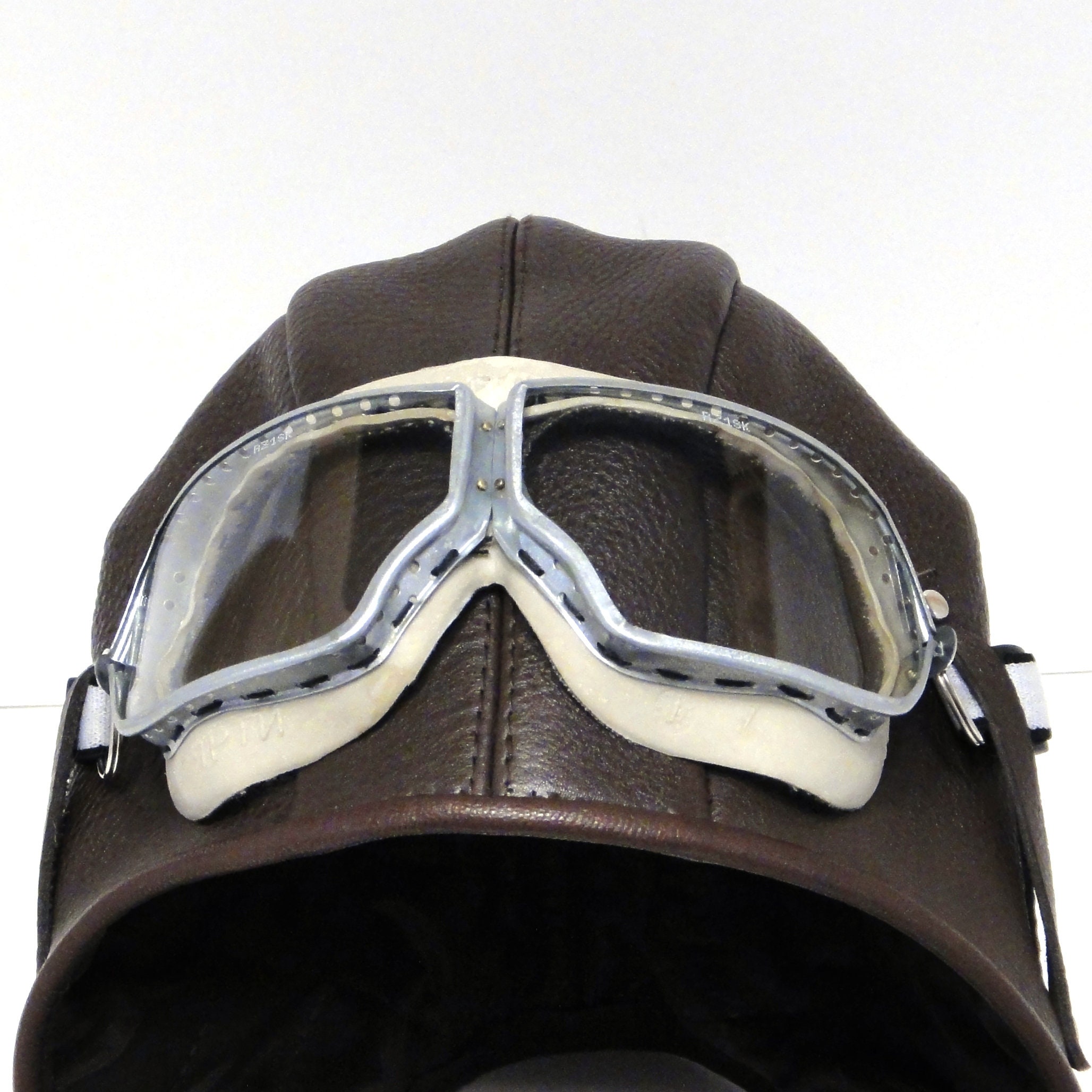 Pilot helmet Aviator Hat & goggles in natural leather Autumn Etsy