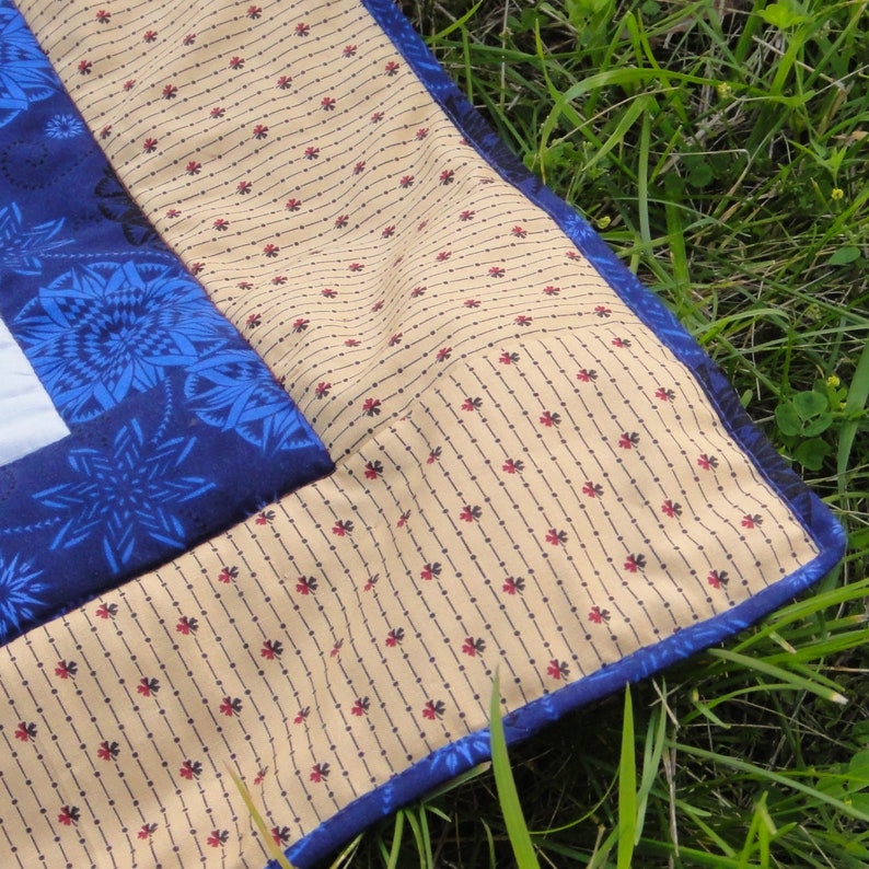 Picnic blanket in blue / brown cotton Cottagecore decor Etsy