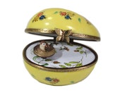 yellow musical egg with ladybugs decoration. Customizable object original decorative gift. French art crafts