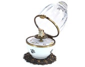 French Bulldog. music egg with dog. Limoges porcelain hand-paint and blowing cristal. trinket collection dog. crown glasp.