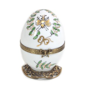 Waltz Flowers melody Hand-painted fine Limoges porcelain egg Waltz butterfly music box Handcraft in France.