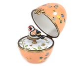 Orange musical egg box with bird. the letter to Elise. Customizable object original decorative gift. French art crafts