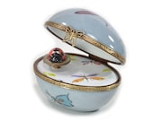 grey music egg decorative baby shower gift Limoges hand-painted musical egg with swan lake music. ladybug key. customizable gift for birth
