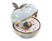 Grey apple music box, colored bird key or ladybug. bee glasp. swan lake music. French Limoges craft. customizable gift for special gift.