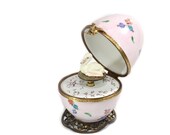 Music pelican French art home Limoges music egg . hand craft light pink egg with swan lake music.