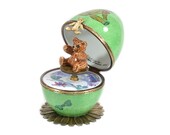 green Teddy bear extra Limoges music egg. miniature bear or toys key. hand-painted Limoges French art craft France. Teddy collectible box