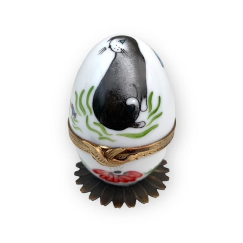 Automaton Black Cat Limoges Hand-painted Decorativ Music Egg . Mozart ...