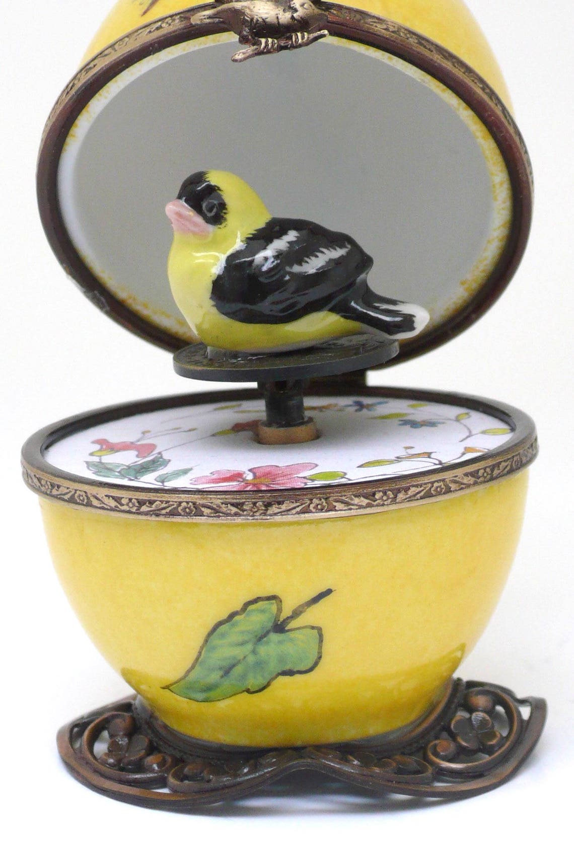 Yellow porcelain Limoges music box. handpaint bird. Handel Etsy