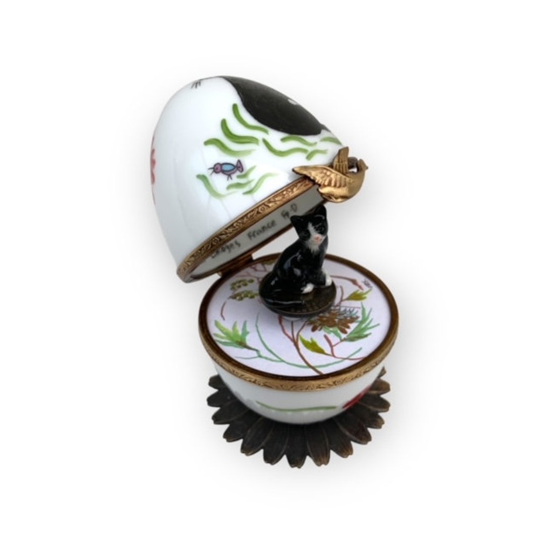 Automaton Black Cat Limoges Hand-painted Decorativ Music Egg . Mozart ...