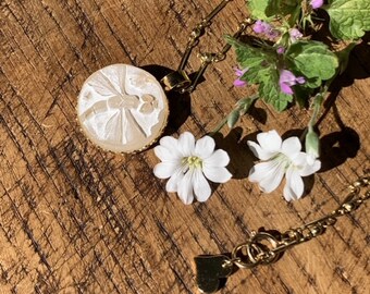 white dragonfly, glass paste necklace. Reproduction of an art nouveau motif. French designer jewelry. Recycled French crystal.