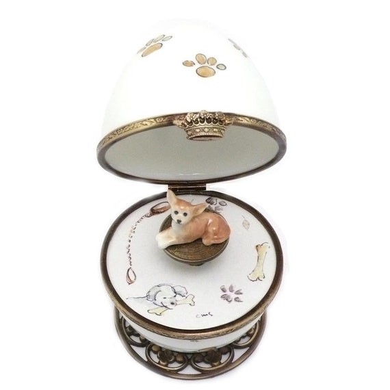 crown glasp. trinket collection dog Dalmatian dog breed music egg Limoges porcelain hand-paint Paws dog paint