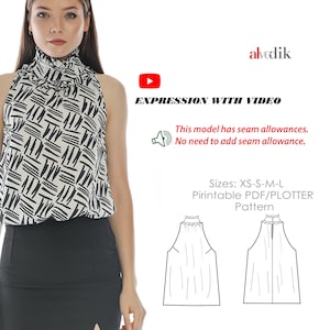 Elegant Blouse Pattern-PDF Sewing Pattern-Sleeveless Top Pattern-Downloadable Sewing Patterns - Designer Blouse Pattern with Video Tutorial