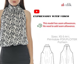 Elegant Blouse Pattern-PDF Sewing Pattern-Sleeveless Top Pattern-Downloadable Sewing Patterns - Designer Blouse Pattern with Video Tutorial