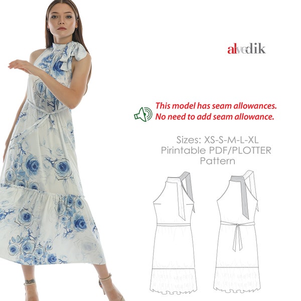 Schulterfreies Kleid Schnittmuster PDF / Maxi Rüschenkleid