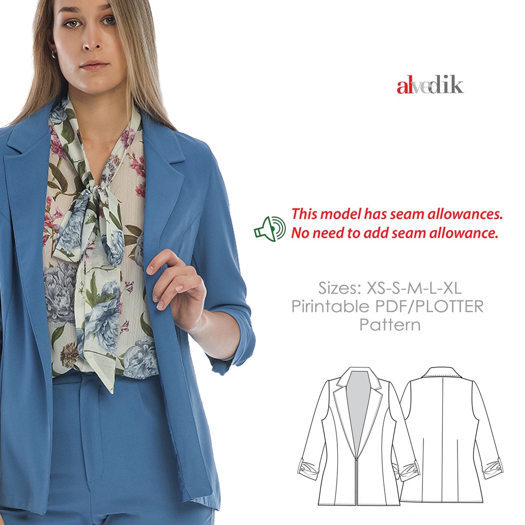 Blazer Jacket Sewing Pattern PDF /it Has Seam Allowance/crepe Jacket