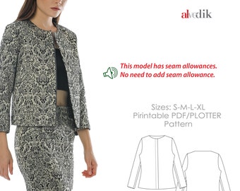 Cropped Jacquard Jacket/ Brokar Fabric JACKET with seam allowance in PDF Sewing Patterns/A0+A4+LETTER