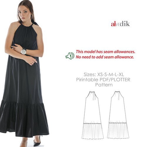 Halter Neck Midi Dress PDF Sewing Pattern Summer Dress Etsy