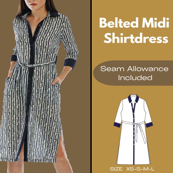 Belted Midi Shirtdress Sewing Pattern | Button Front Shirt Dress With Pockets | Printable PDF Pattern XS-L | Video Tutorial Included - Etsy Australia Belted Midi Shirtdress Sewing Pattern | Button Front Shirt Dress With Pockets | Printable PDF Pattern XS-L | Video Tutorial Included - Etsy Australia
