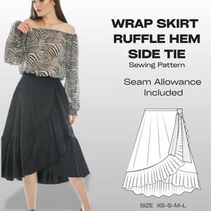 Wrap Skirt Sewing Pattern with Ruffle Hem  Side Tie Midi Skirt | Layered Cotton Skirt PDF Pattern | Sizes XS-L | Seam Allowance Included
