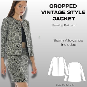 Jacket Women Sewing Pattern with seam allowance , PDF sewing pattern, Cropped Jacquard Jacket , Vintage Style, Easy Sewing Project