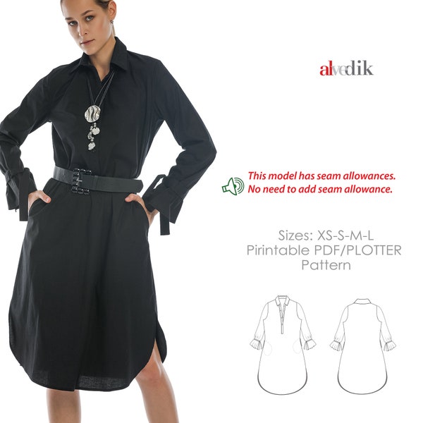 Shirt Collar Sleeves Bow Style Dress sewing pattern/Loose Fitting Dress