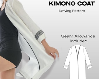 Patrón de bata en PDF, patrón de costura digital de kimono en PDF, patrón para mujer, patrón de costura para principiantes, patrón de kimono, patrón fácil para mujer en PDF