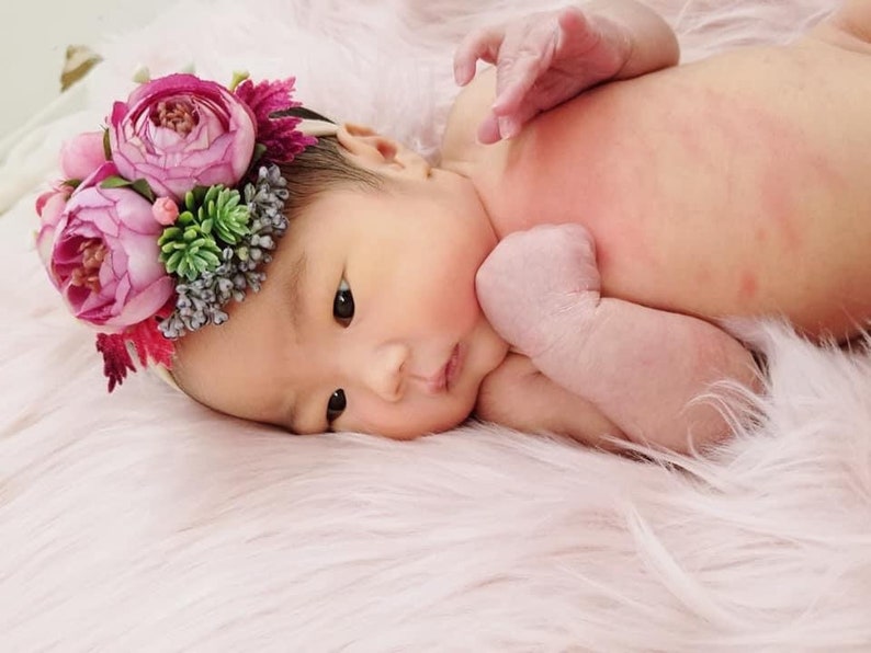 infant bows baby girls headband pink flower headband baby flower crown Baby headband baby girl hair bows newborn photo prop headband