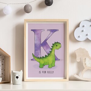 Children's Initial Personalised Illustrated Print (Green Dinosaur)