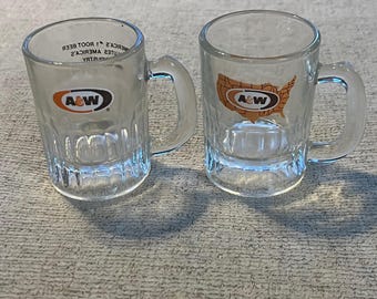 Vtg 1982 A&W Root Beer Mini Glass Mugs Set of 2 NSDA Atlanta Soda Memorabilia
