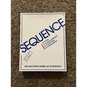 Vintage 1995 origineel SEQUENCE-spel met bordkaarten en fiches, familie compleet
