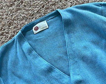 Cárdigan azul acrílico vintage de Kings Road Sears para hombre, talla grande, cuello en V.