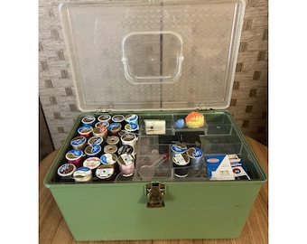 Sewing Case & Lot of Vintage Sewing Notions Electric Scissors Button Holer More