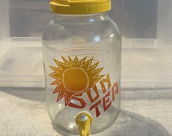 VTG Sun Theepot Glazen Bevrg Dispenser Gele Spigot Flip Top Deksel Handvat Recept